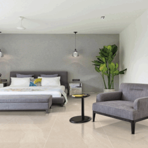 Rivestimento effetto ardesia beige Slate Beige in camera da letto moderna e luminosa
