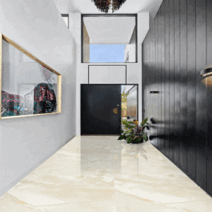 Pavimento TRANSMIN ONYX 60x120 effetto marmo onice finitura lucida in ambiente moderno